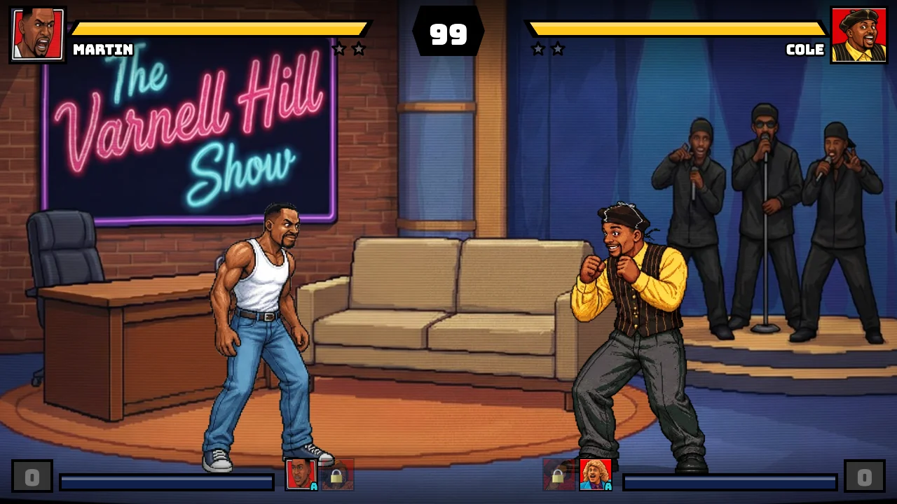 Martin No Filter Fighters arcade match with Martin facing an opponent on The Varnell Hill Show stage