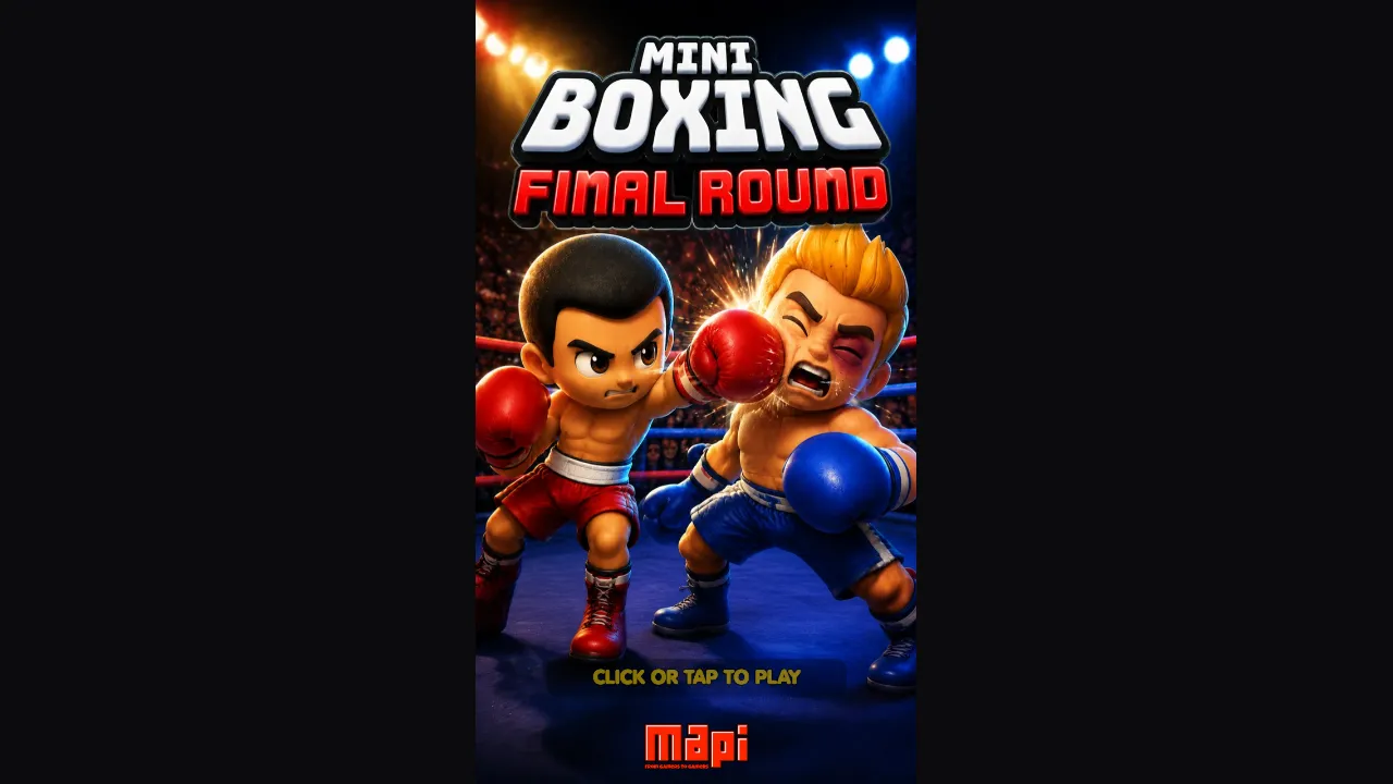 Mini Boxing Final Round title screen with two cartoon boxers trading punches and the click or tap to play prompt