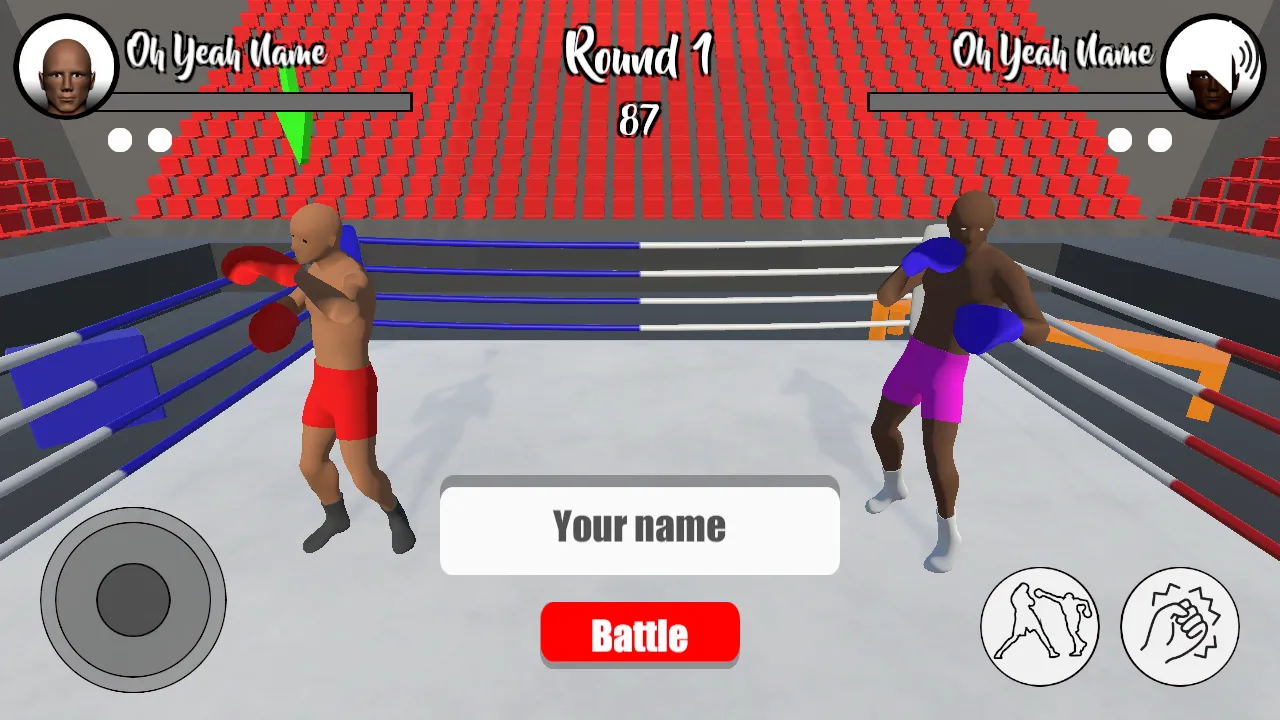 PunchMaster name entry screen with two boxers in the ring and the red Battle button