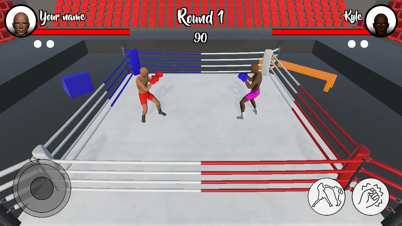 PunchMaster later in the round with the timer lower and both fighters circling inside the 3D boxing ring