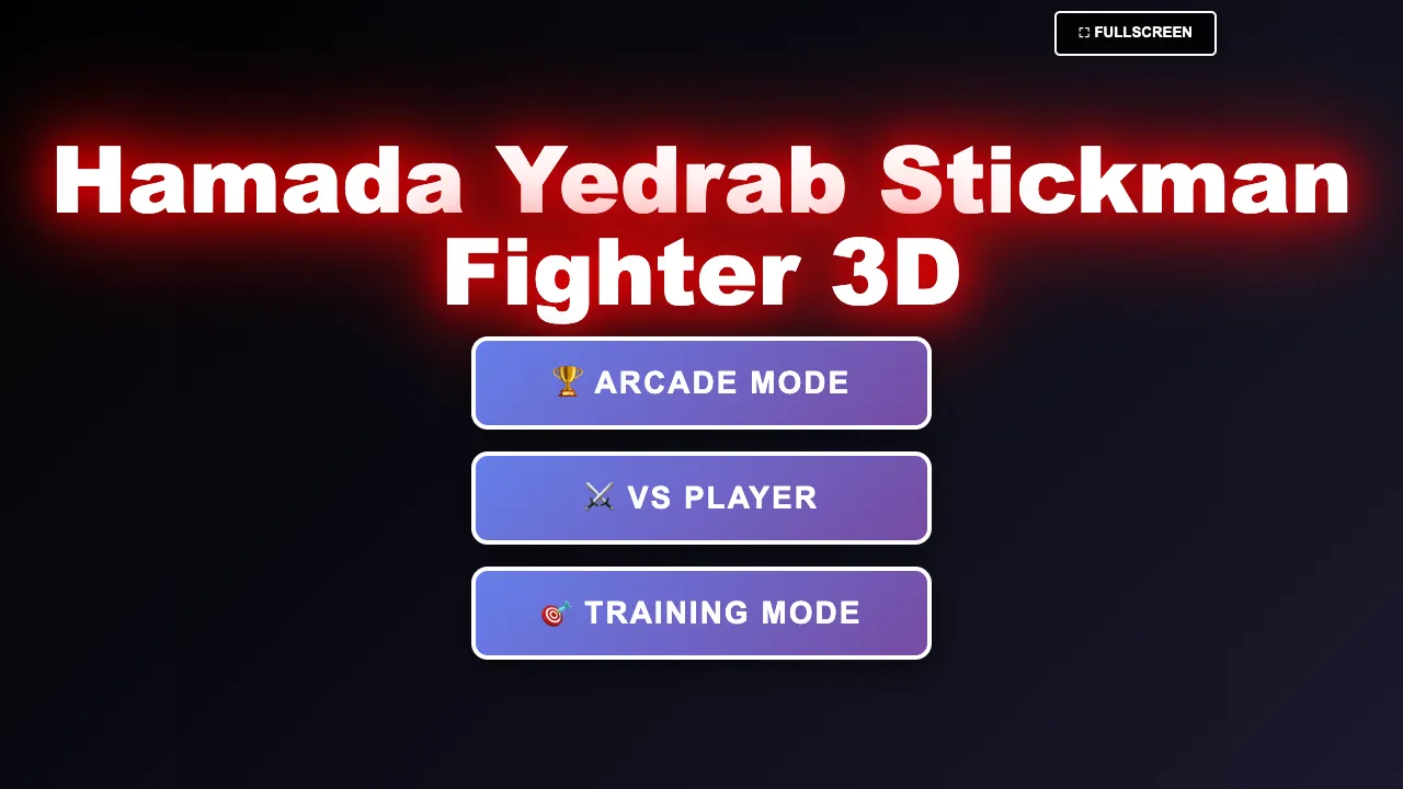 Stickman Fighter 3D main menu with Arcade Mode, VS Player, and Training Mode buttons