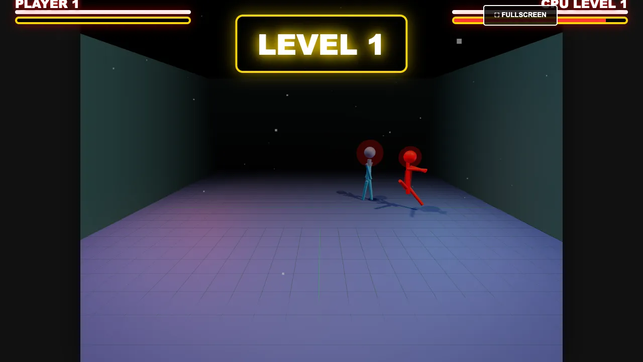 Stickman Fighter 3D red and blue stickmen exchanging attacks in the middle of the arcade arena