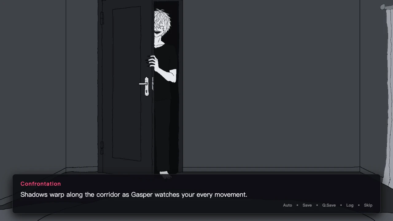 Confronting Gasper in the dimly lit corridor in The Cursed Box on Martin Fighters