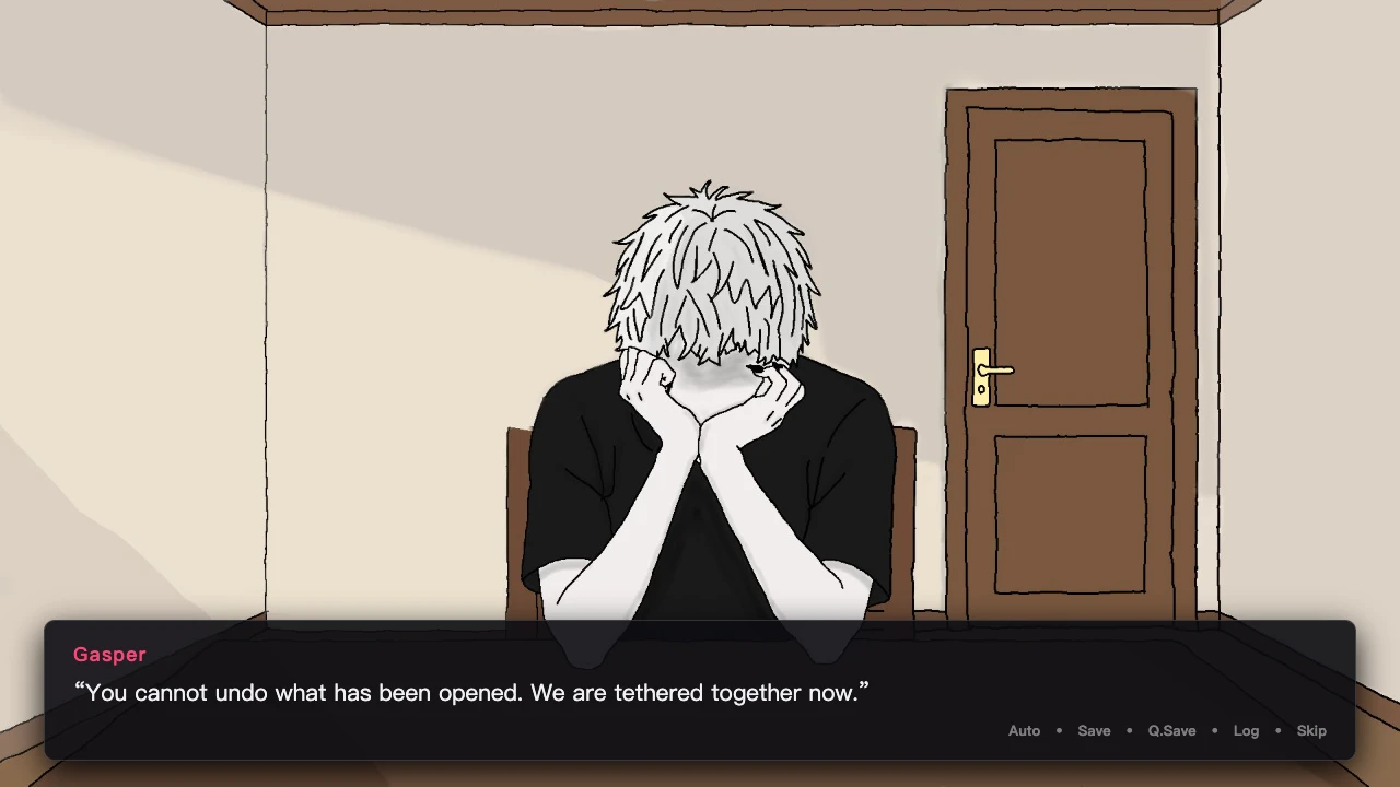 High-stakes psychological dialogue with the white-haired entity in The Cursed Box